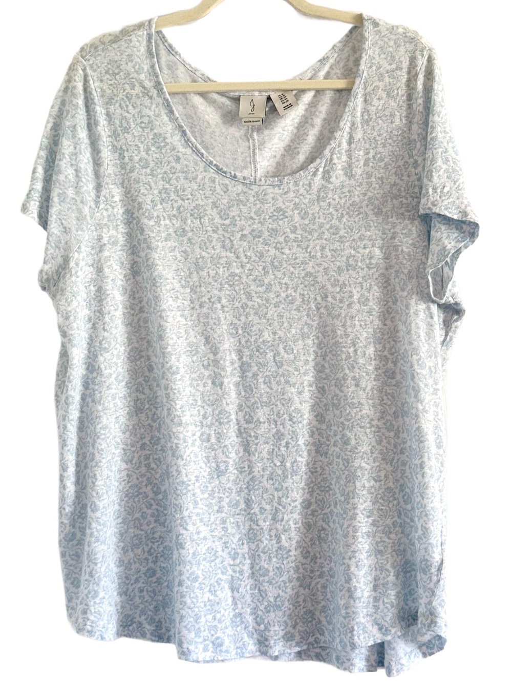 Joie Linen Knit Top Blue White Floral Short Sleeve 1X